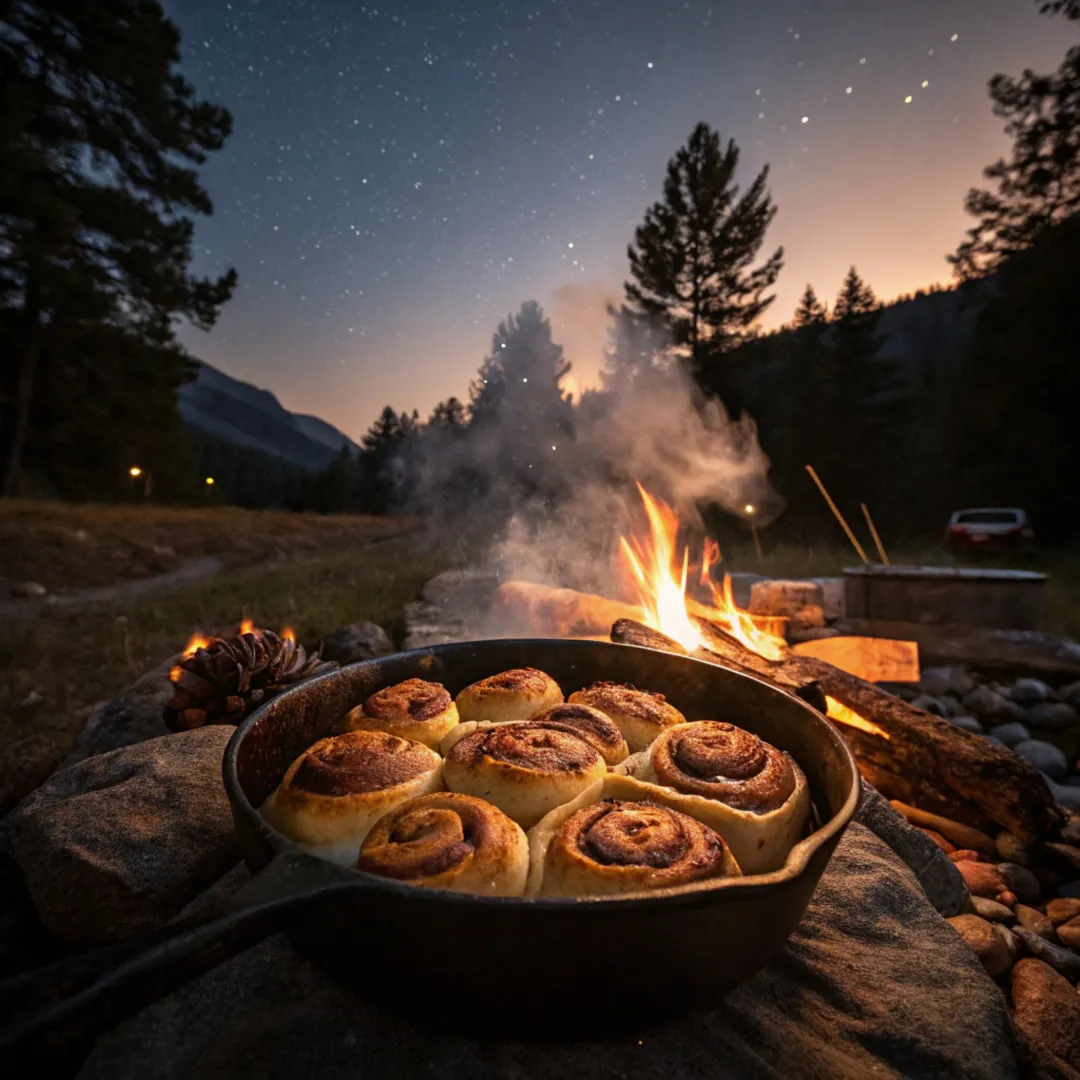 Cinnamon Rolls in Cast Iron Over Fire: A Sweet Campfire Treat