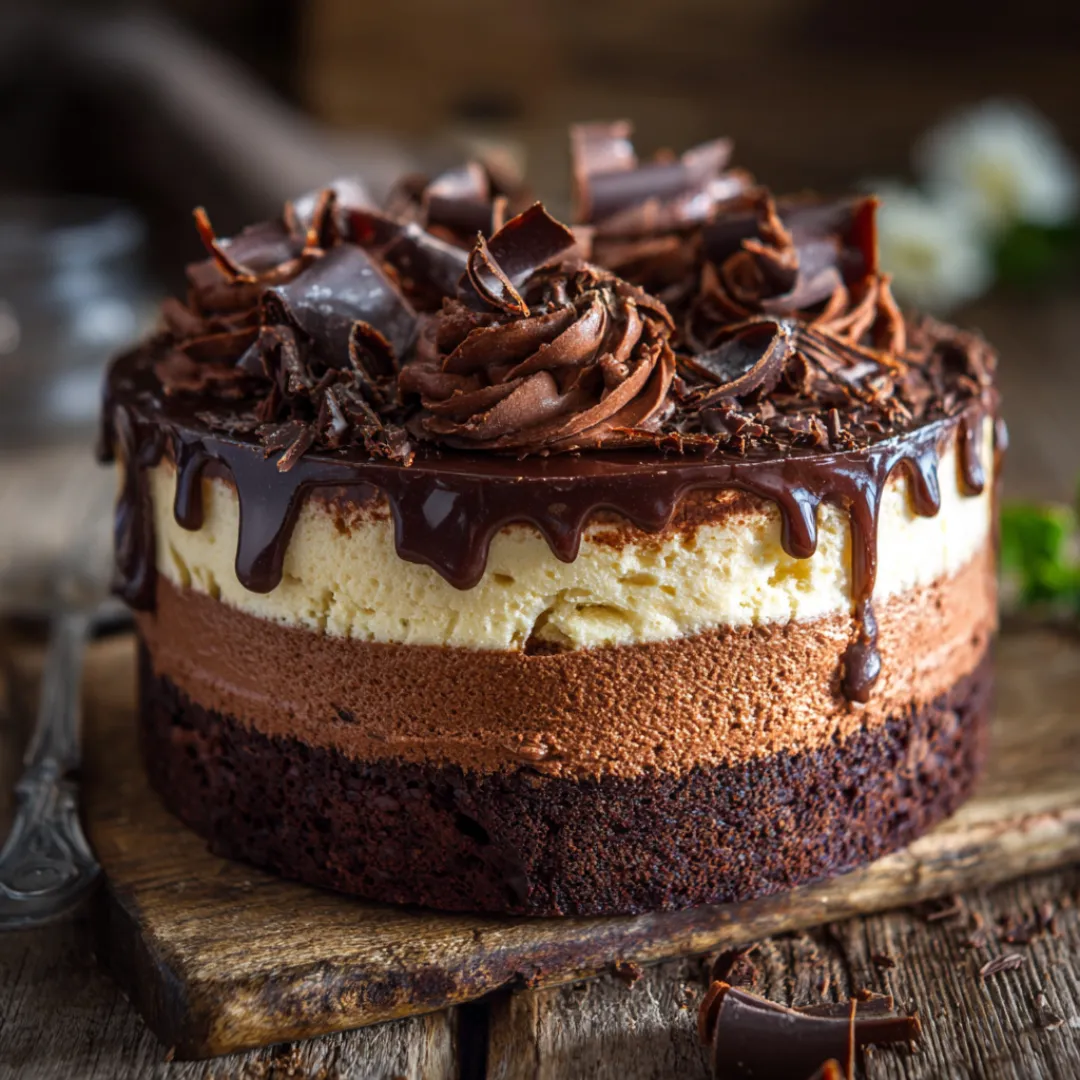 Best triple chocolate mousse cake with layers