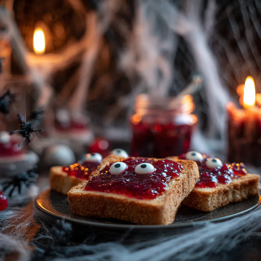Bloody Berry Jam Toast with Candy Eyeballs spooky recipe