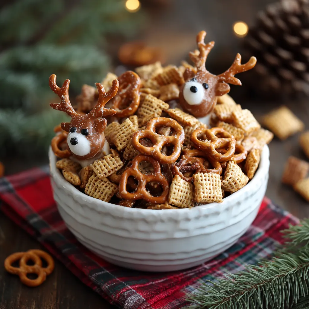 Caramel Pretzel Reindeer Chow