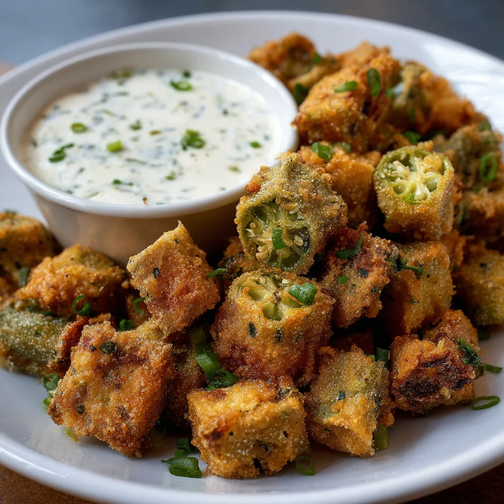 Fried Okra with Garlic Dip – Crispy, Golden, and Irresistible