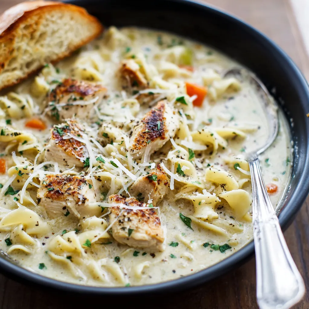Garlic Parmesan Chicken Noodle Soup – Creamy & Savory Comfort in a Bowl