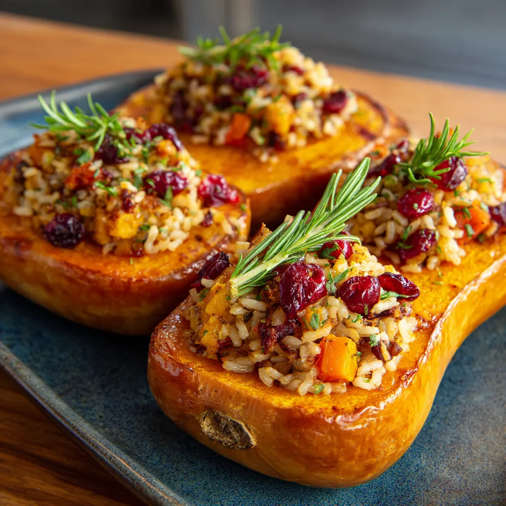 Stuffed Butternut Squash with Cranberry Rice