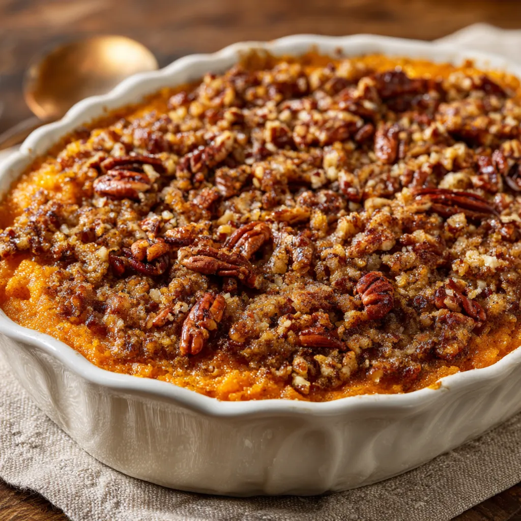 Sweet Potato Casserole with Pecan Topping