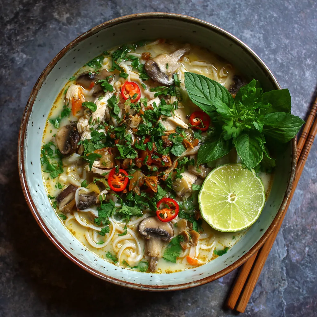 Thai-Inspired Chicken Noodle Soup – Coconut, Lime & Herbs