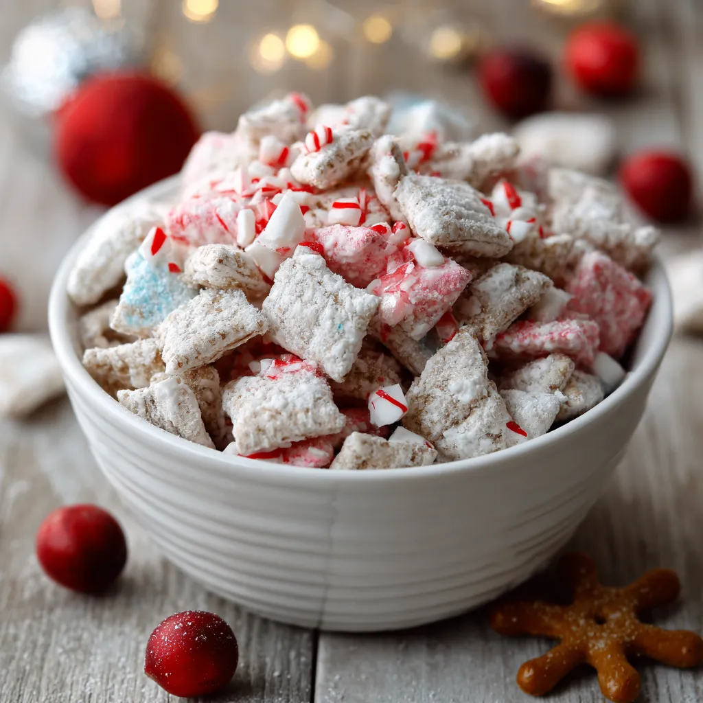 White Chocolate Peppermint Reindeer Chow
