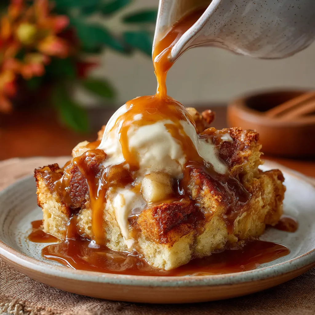 🍎 Caramel Apple Bread Pudding — A Cozy Autumn Dessert Full of Love