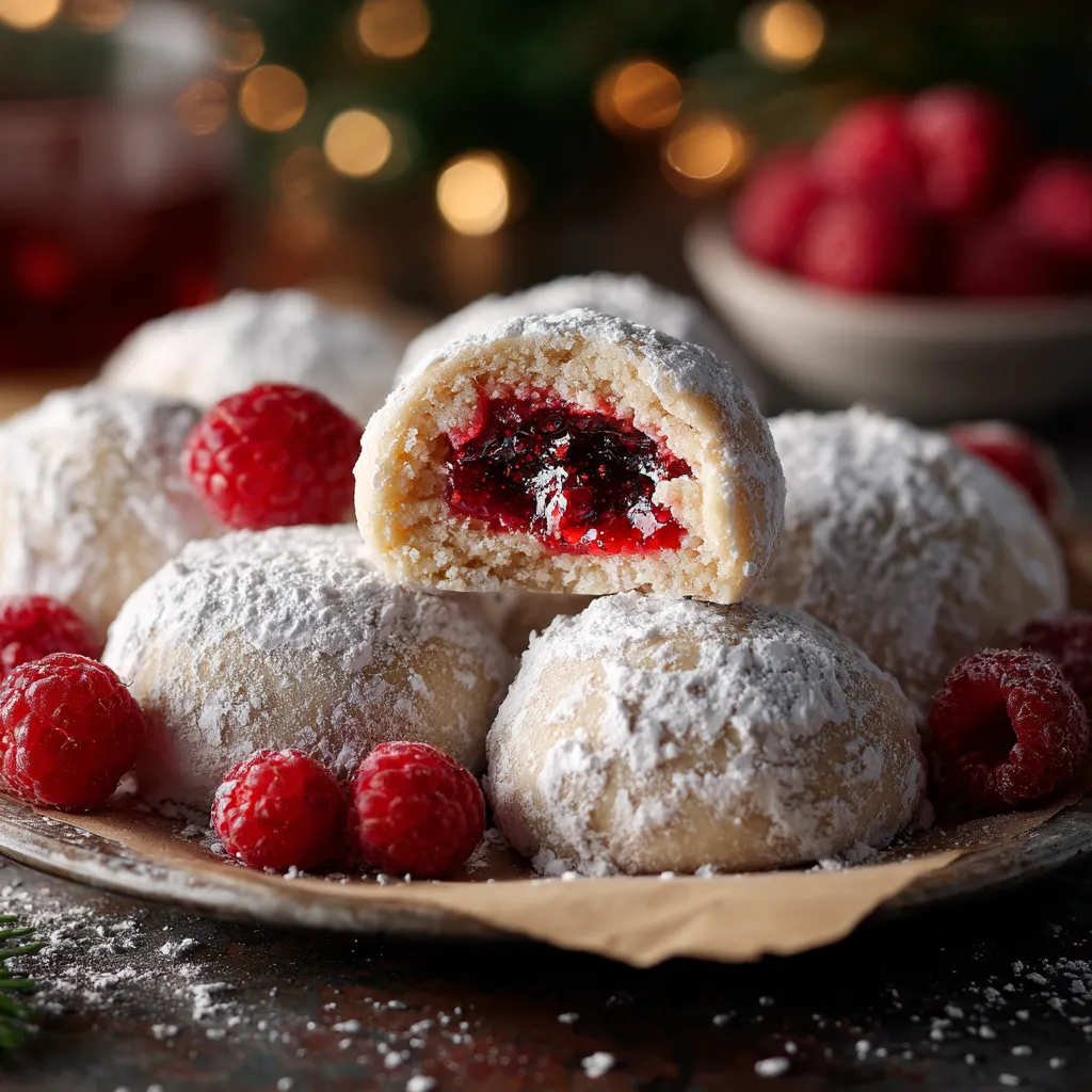 Raspberry Filled Snowball Cookies