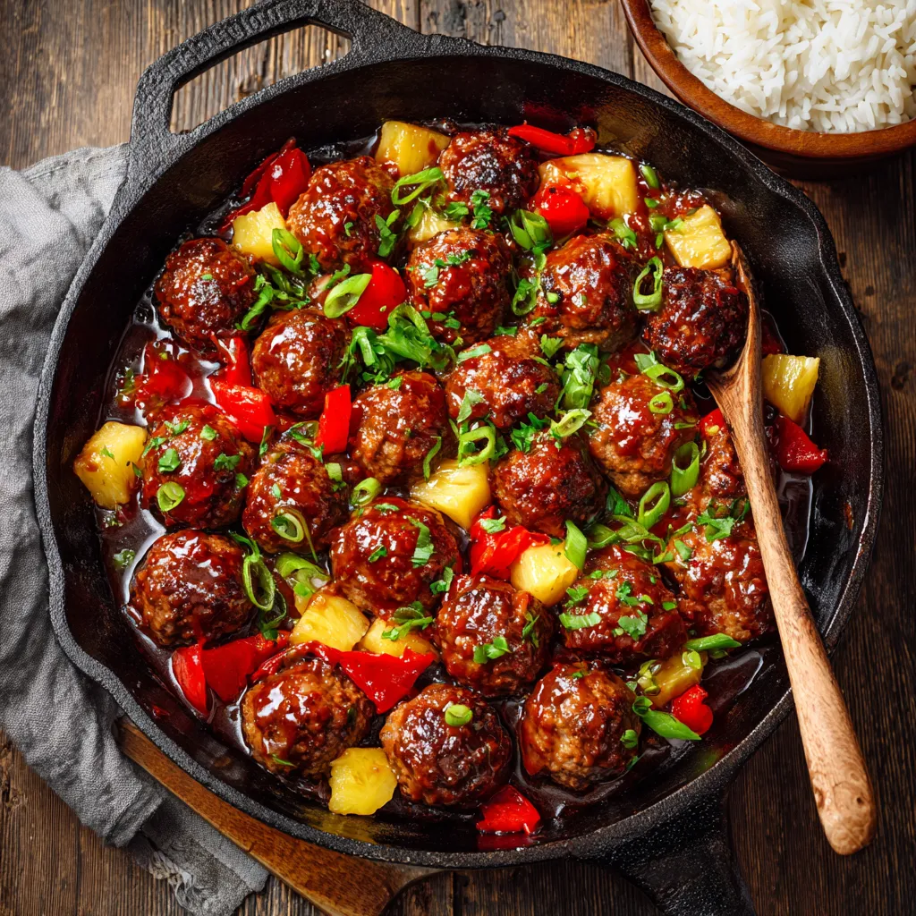 Baked Hawaiian Meatballs in Sticky Sauce