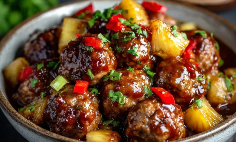 Brown Sugar Pineapple Hawaiian Meatballs