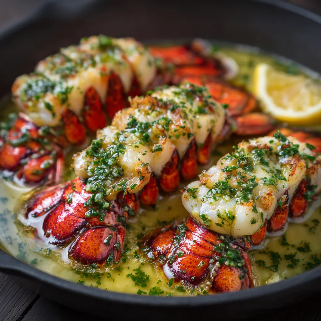 Butter Poached Lobster Tails with Garlic and Herbs