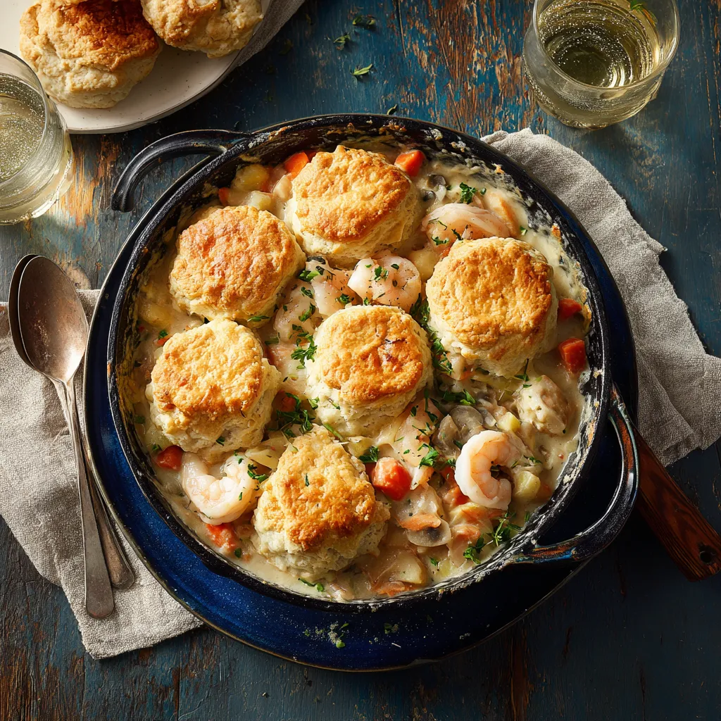 Creamy Seafood Pot Pie with Biscuit Topping