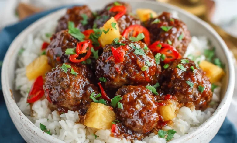 Crockpot Sweet Chili Hawaiian Meatballs