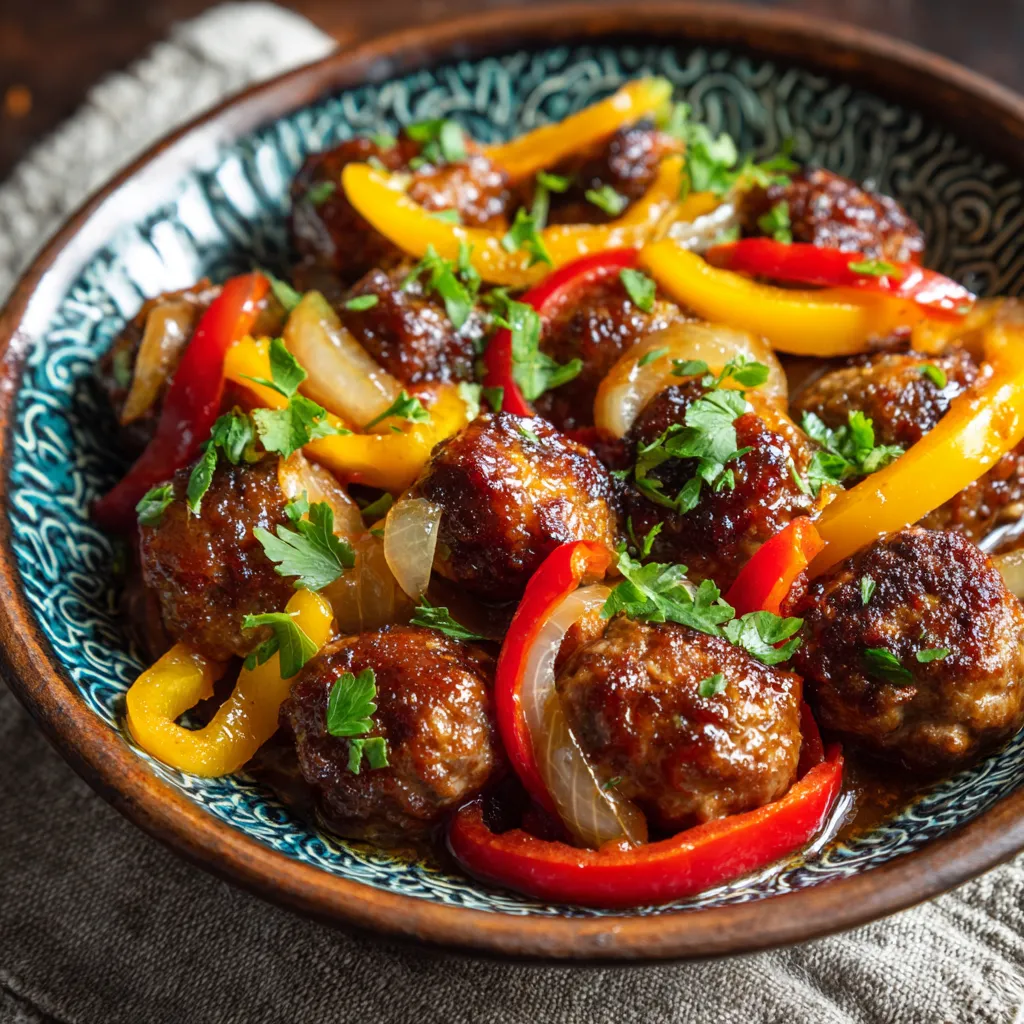 Hawaiian Meatballs with Bell Peppers and Onions