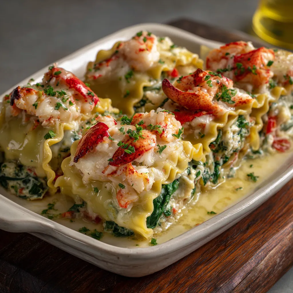 Lobster and Spinach Lasagna Rolls