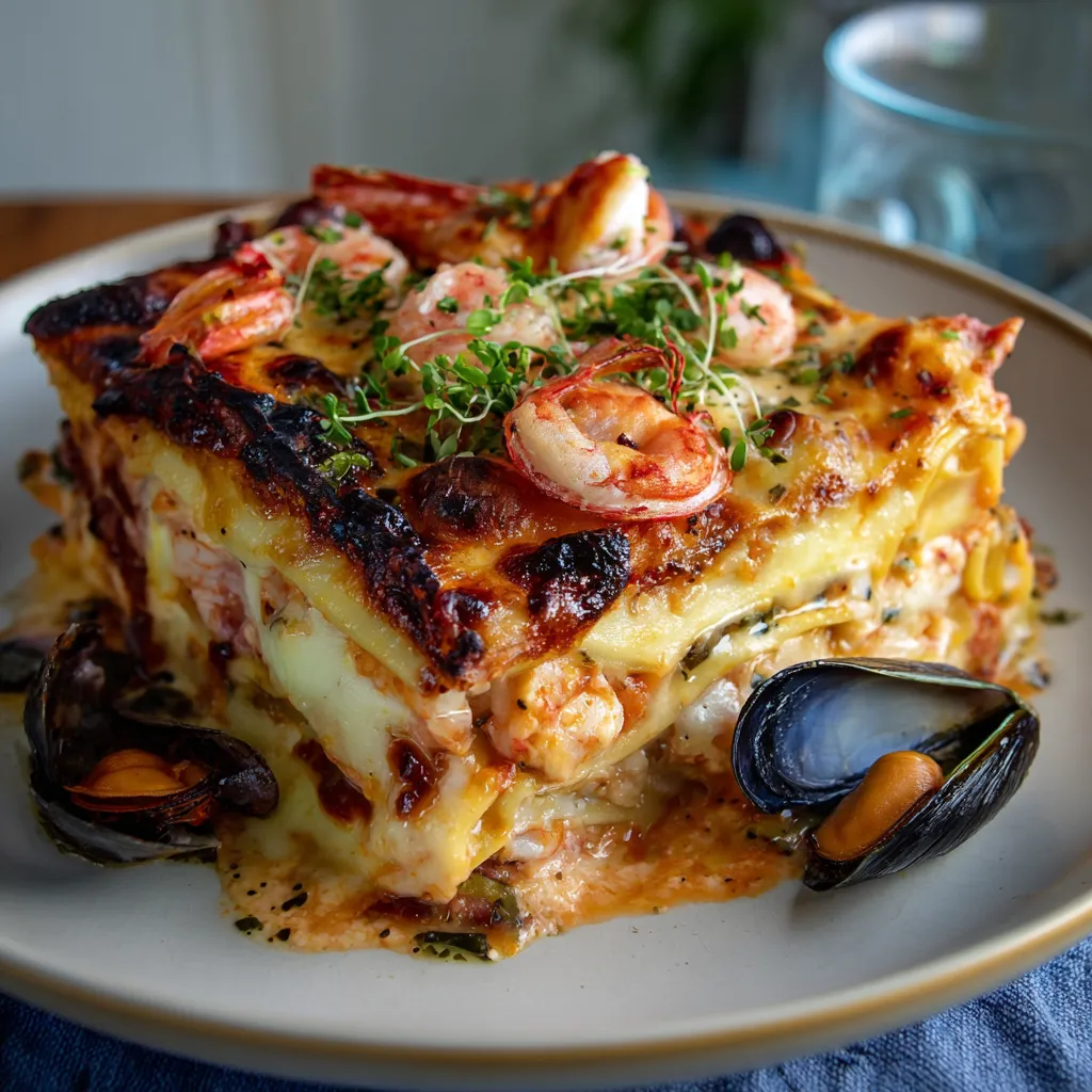 Mixed Seafood Lasagna with Mozzarella