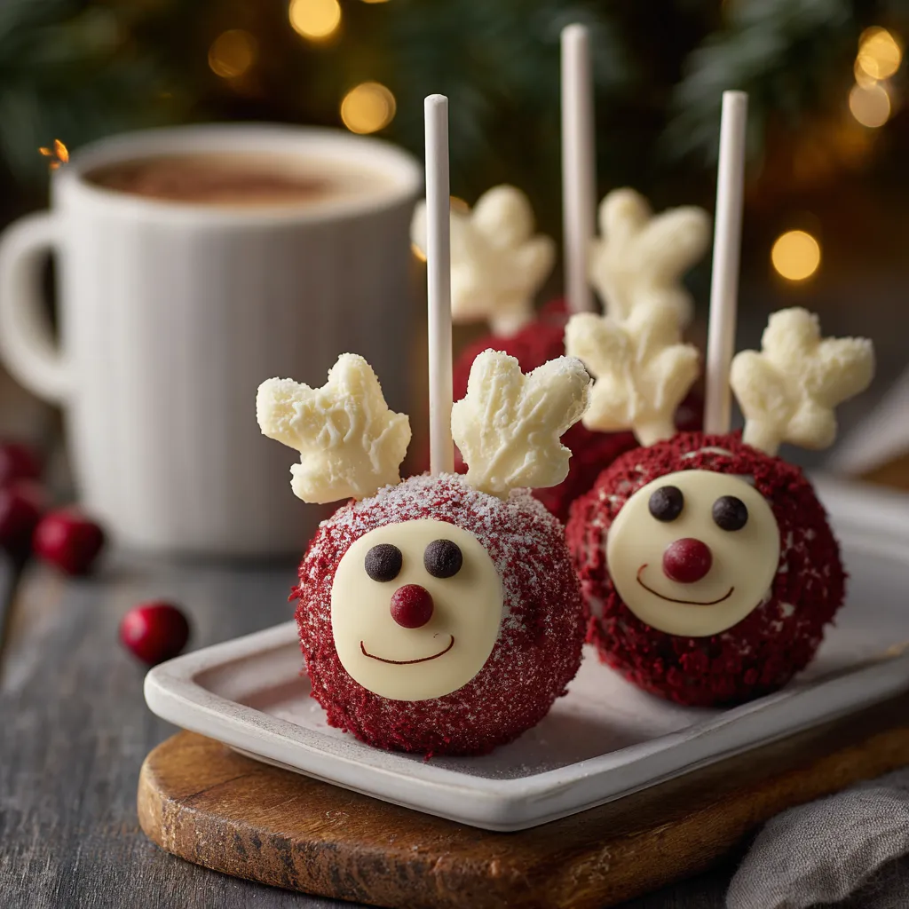 Red Velvet Rudolph Cake PopsA cozy