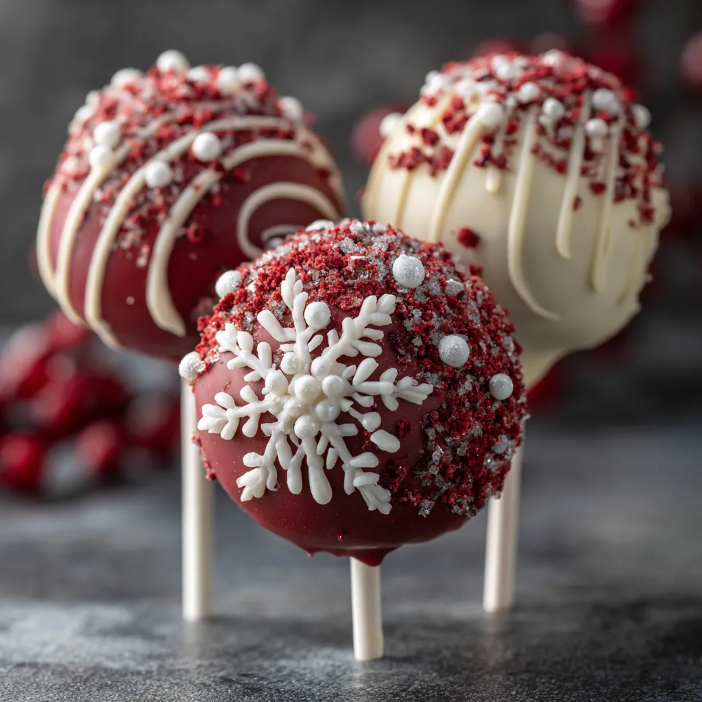 Red Velvet Snowflake Cake Pops