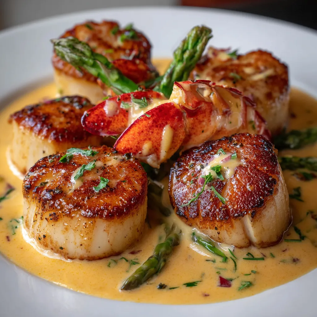 Seared Scallops with Lobster Cream Sauce