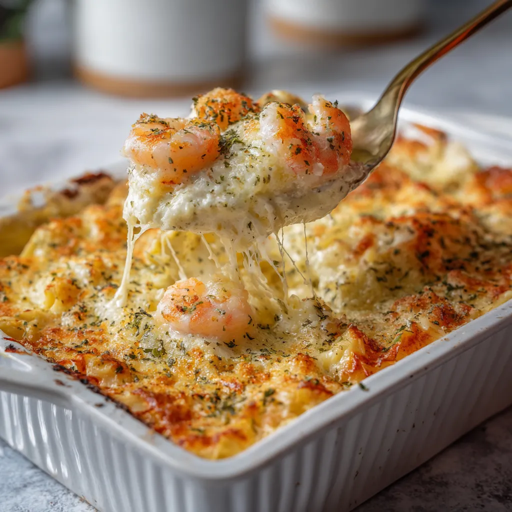 Shrimp Alfredo Lasagna Bake