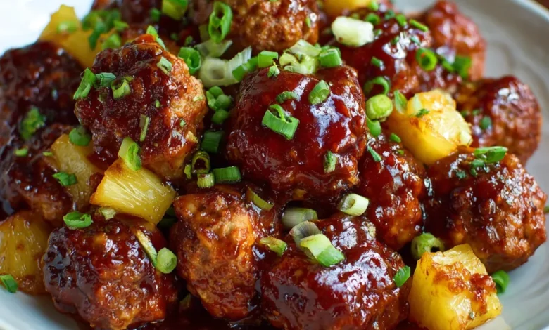 Slow Cooker BBQ Hawaiian Meatballs