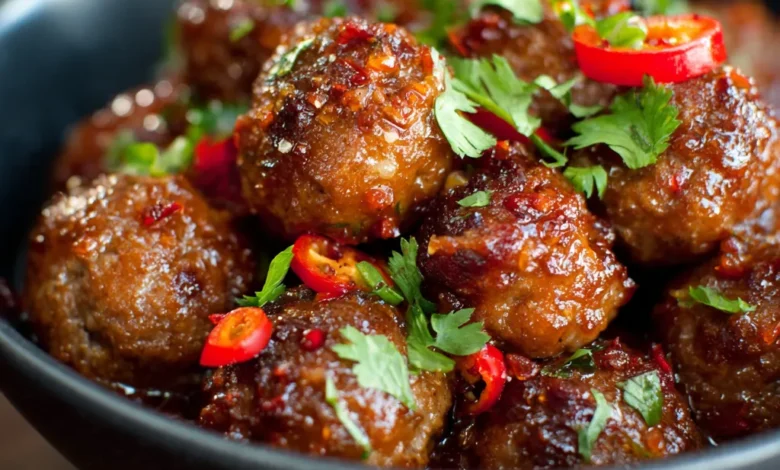 Spicy Hawaiian Meatballs with Sweet Chili Sauce