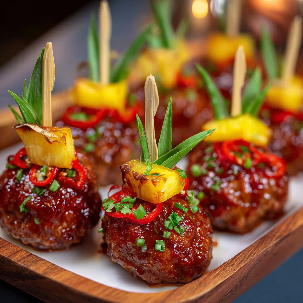 Toothpick Hawaiian Meatballs for Parties