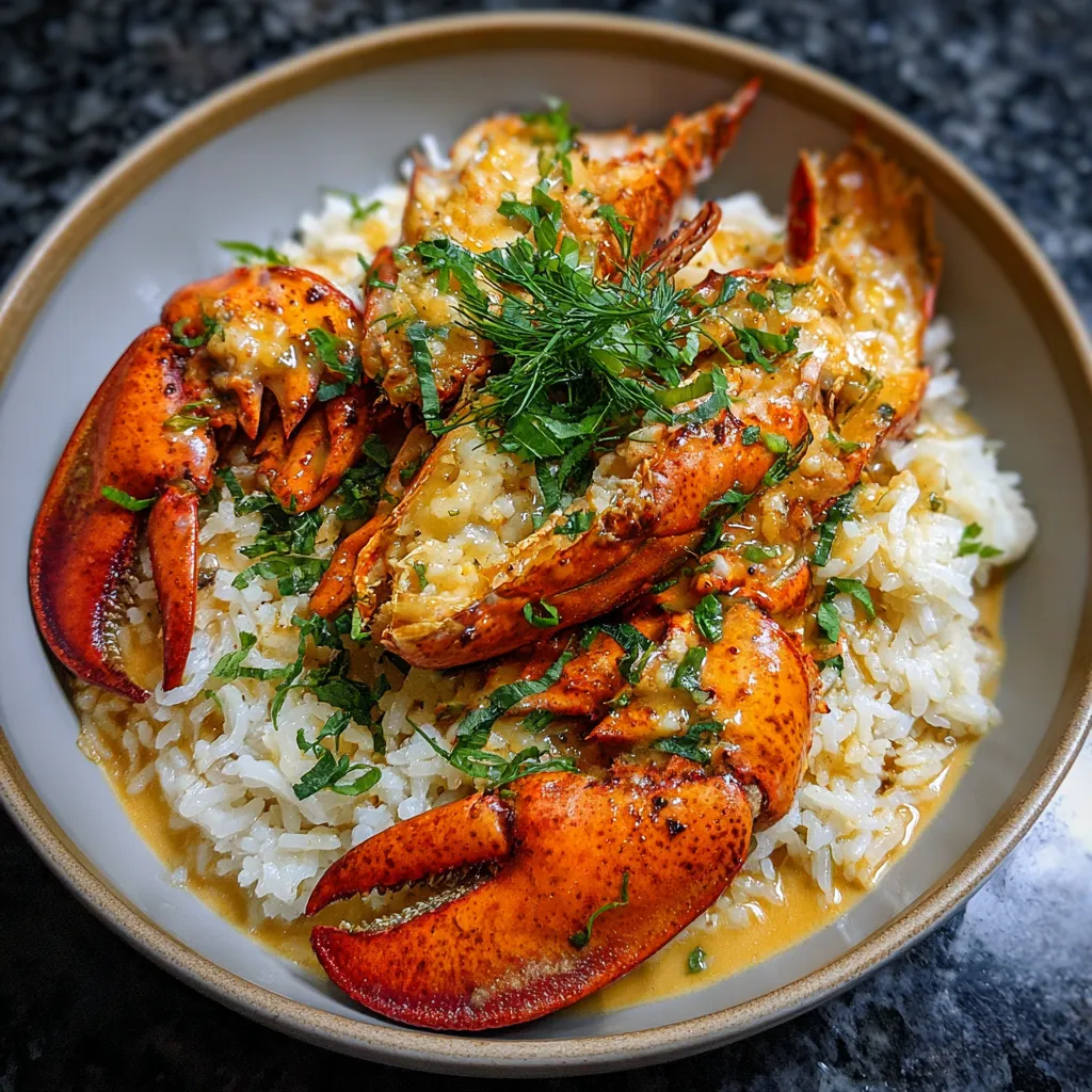 White Wine Lobster Over Herbed Rice