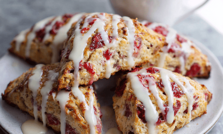 Flaky Strawberry Scones with Vanilla Glaze – A Sweet Morning from My Cretan Kitchen