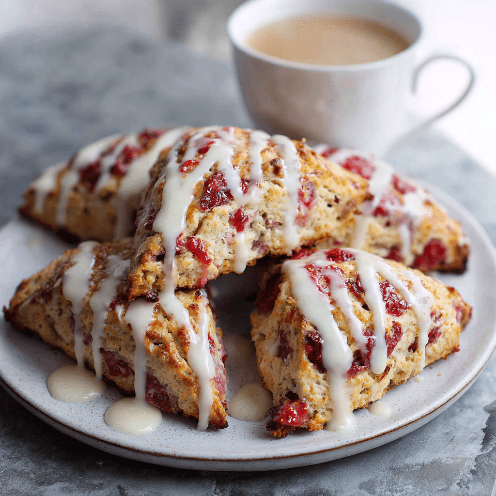 Flaky Strawberry Scones with Vanilla Glaze – A Sweet Morning from My Cretan Kitchen