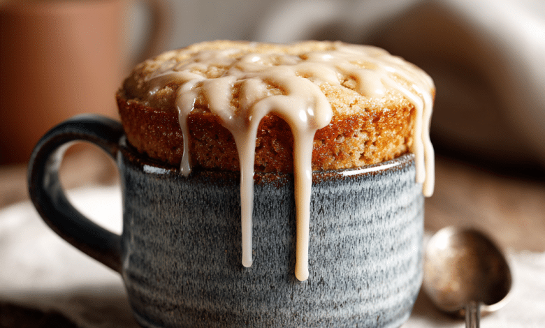 Moist Vanilla Mug Cake with Sugar Glaze
