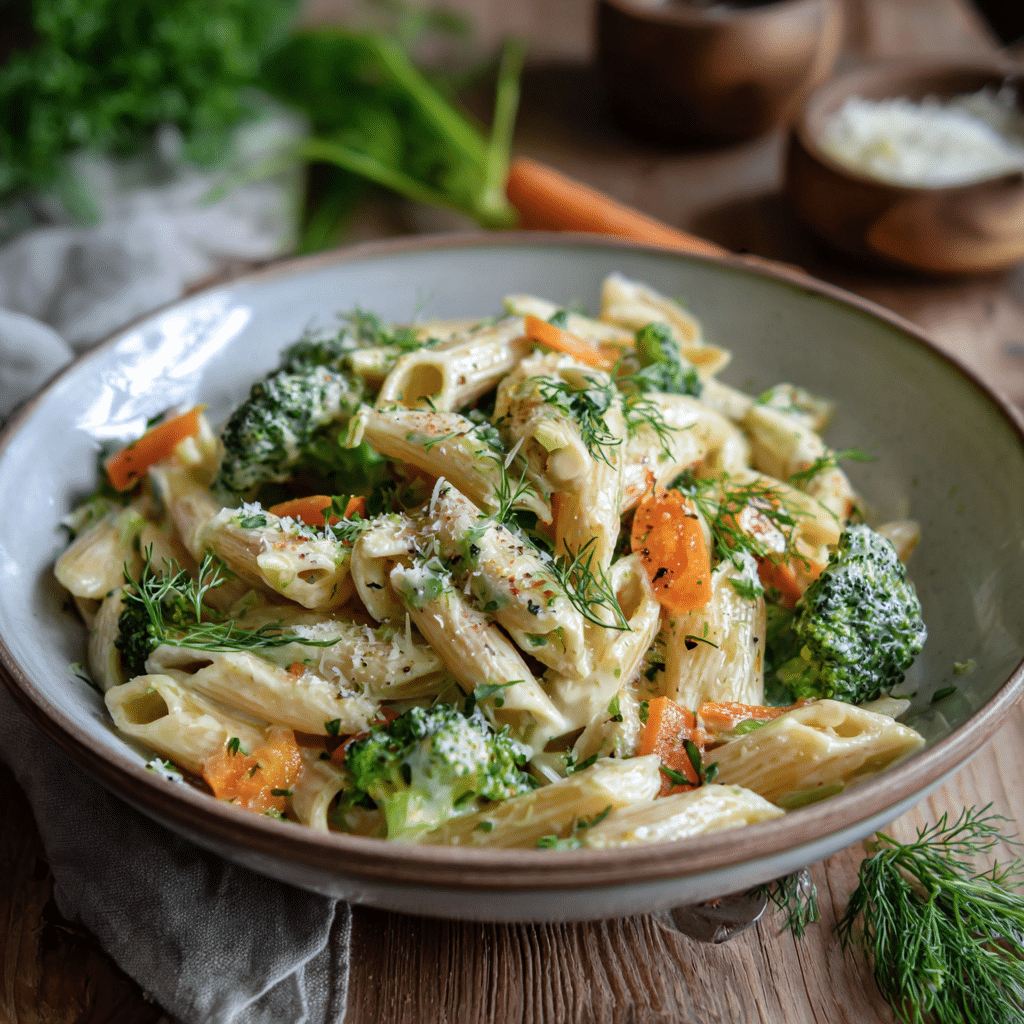 Pasta Primavera Alfredo with Broccoli and Carrots – A Creamy Bowl of Comfort from My Cretan Kitchen