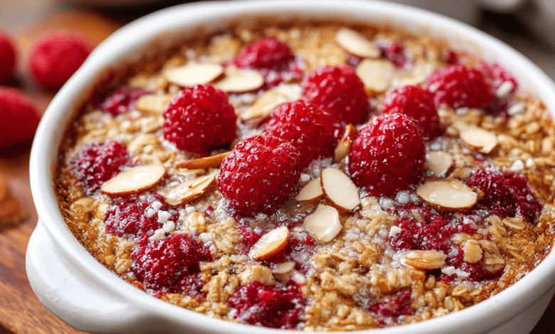 Raspberry Almond Oatmeal Bake