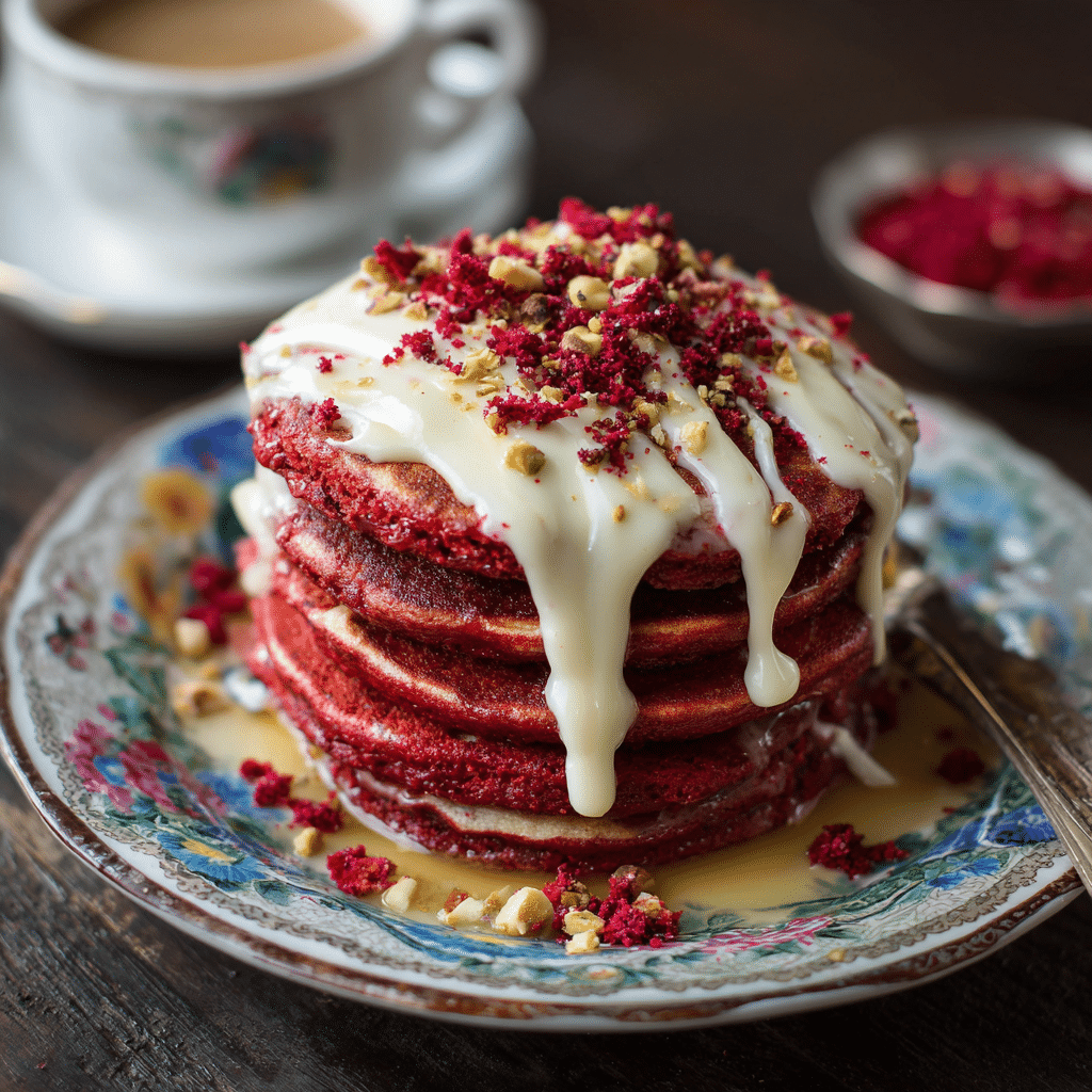 Red Velvet Pancakes with Cream Cheese Glaze – A Cozy Morning Treat Full of Love