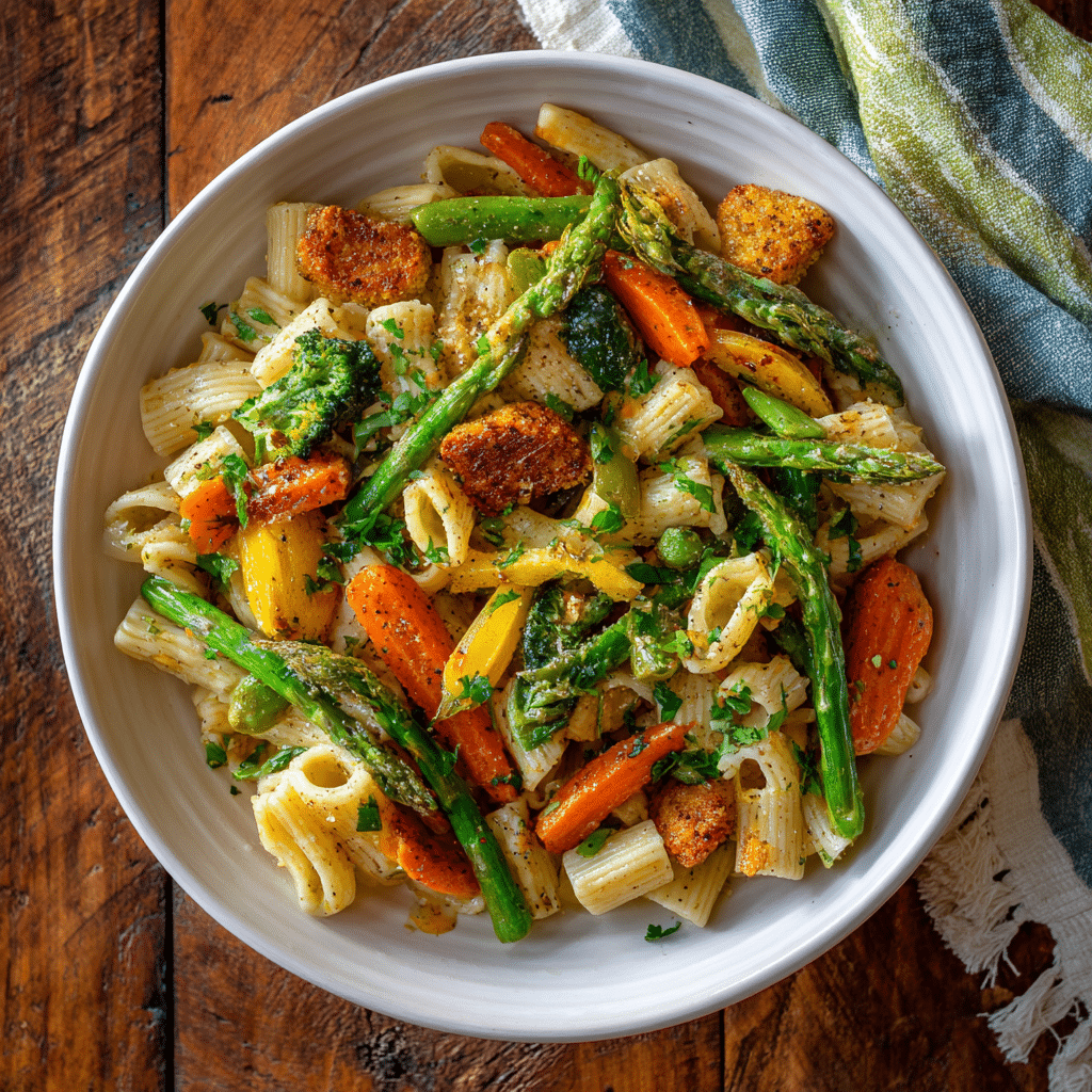 Vegan Pasta Primavera with Roasted Spring Vegetables – A Bowl of Springtime Comfort