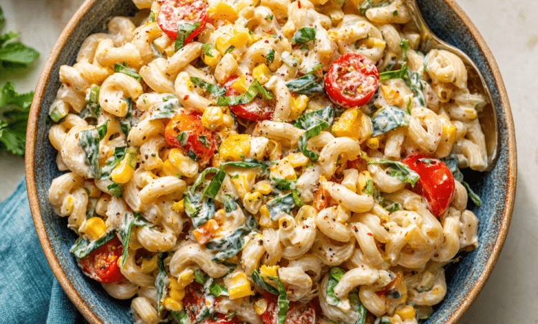 Vegan Street Corn Pasta Salad with Cashew Cream – A Bowl of Summer, Love, and Messy Laughter