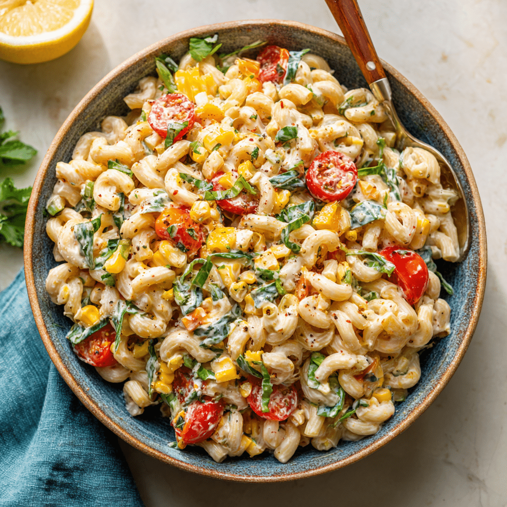 Vegan Street Corn Pasta Salad with Cashew Cream – A Bowl of Summer, Love, and Messy Laughter