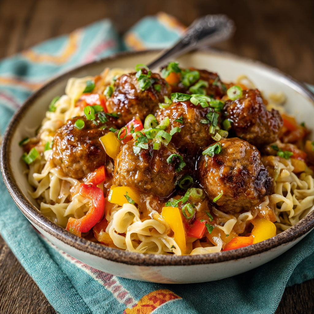 Hawaiian Meatballs with Noodles