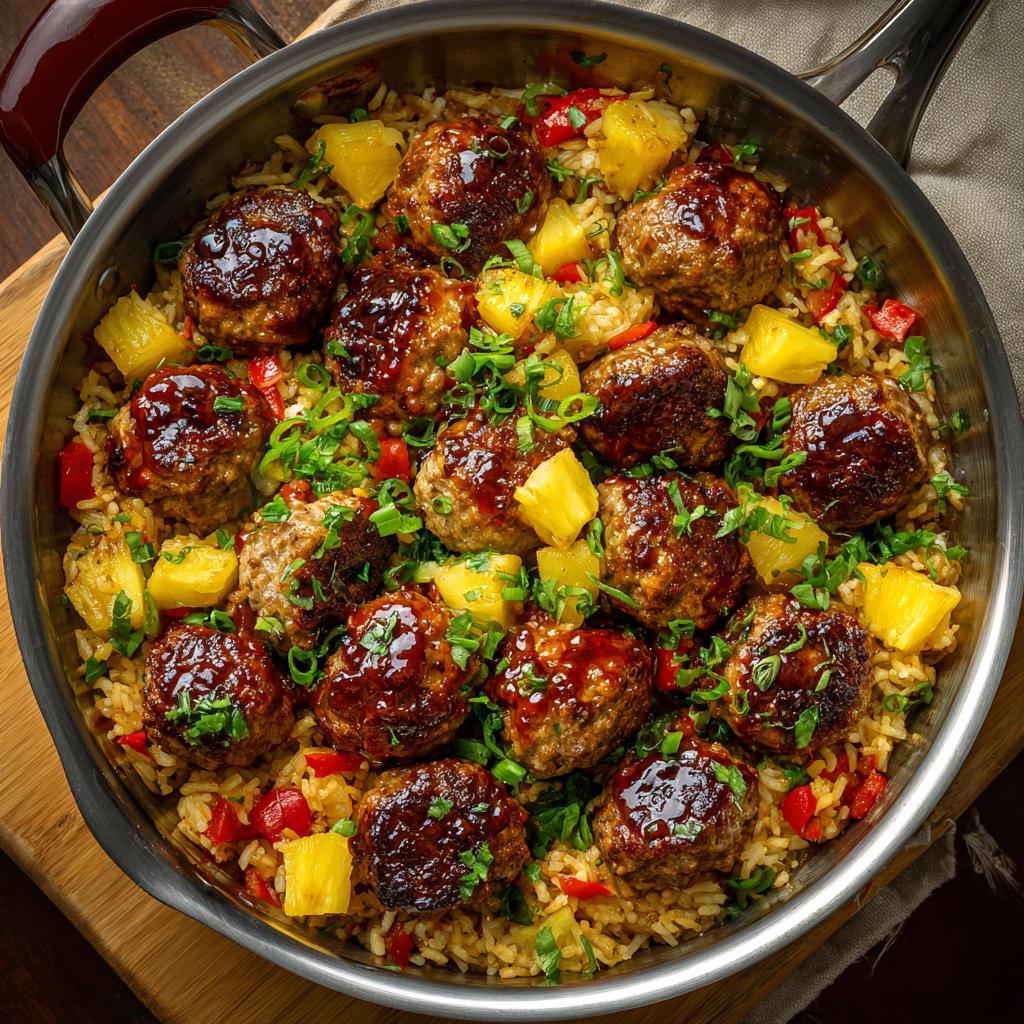 Hawaiian Meatballs with Pineapple Fried Rice