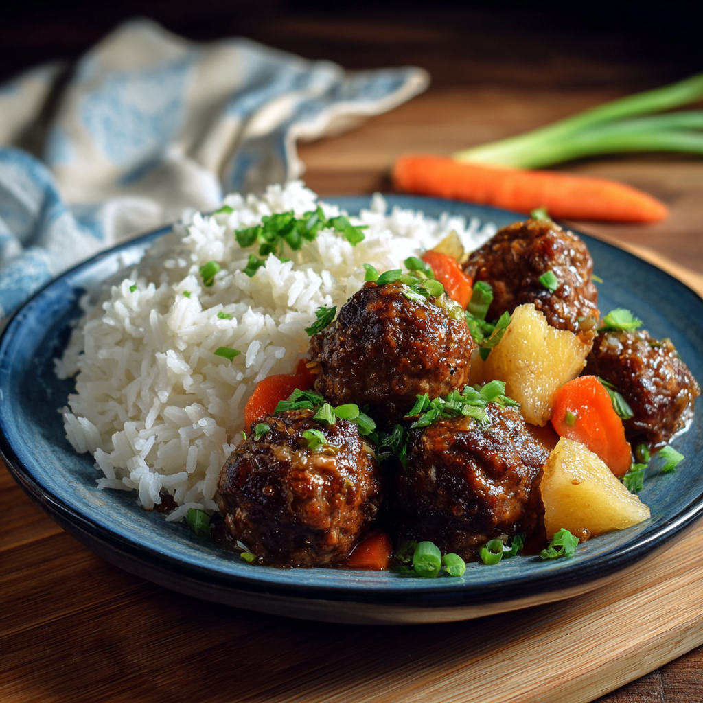 Hawaiian Meatballs with Steamed White Rice