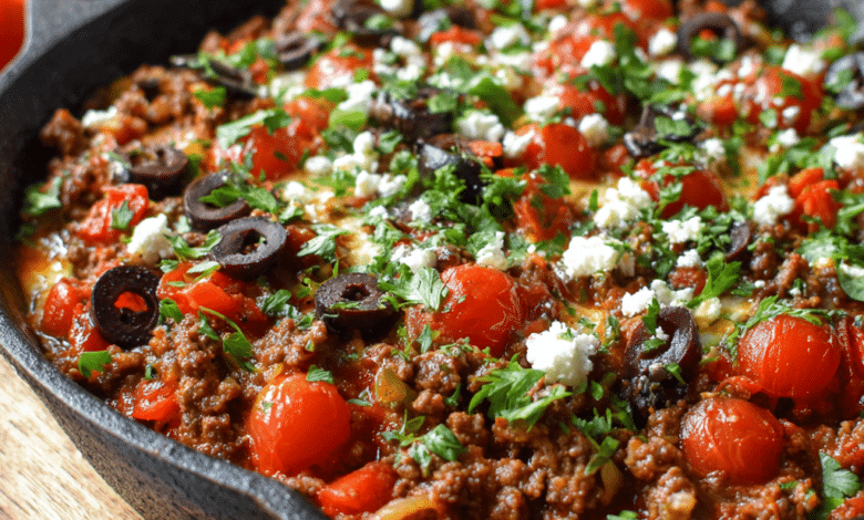 Mediterranean Ground Beef Skillet – A Cozy One-Pan Dinner Full of Love