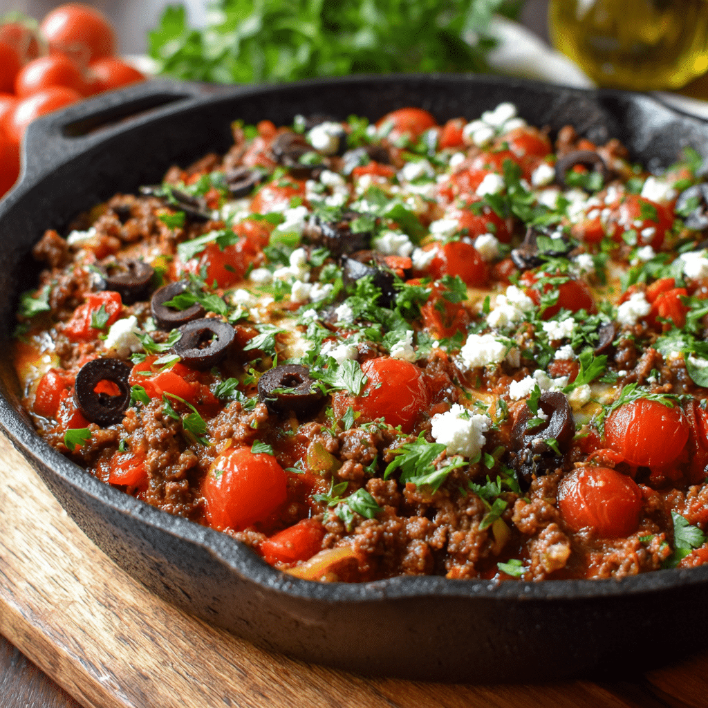 Mediterranean Ground Beef Skillet – A Cozy One-Pan Dinner Full of Love