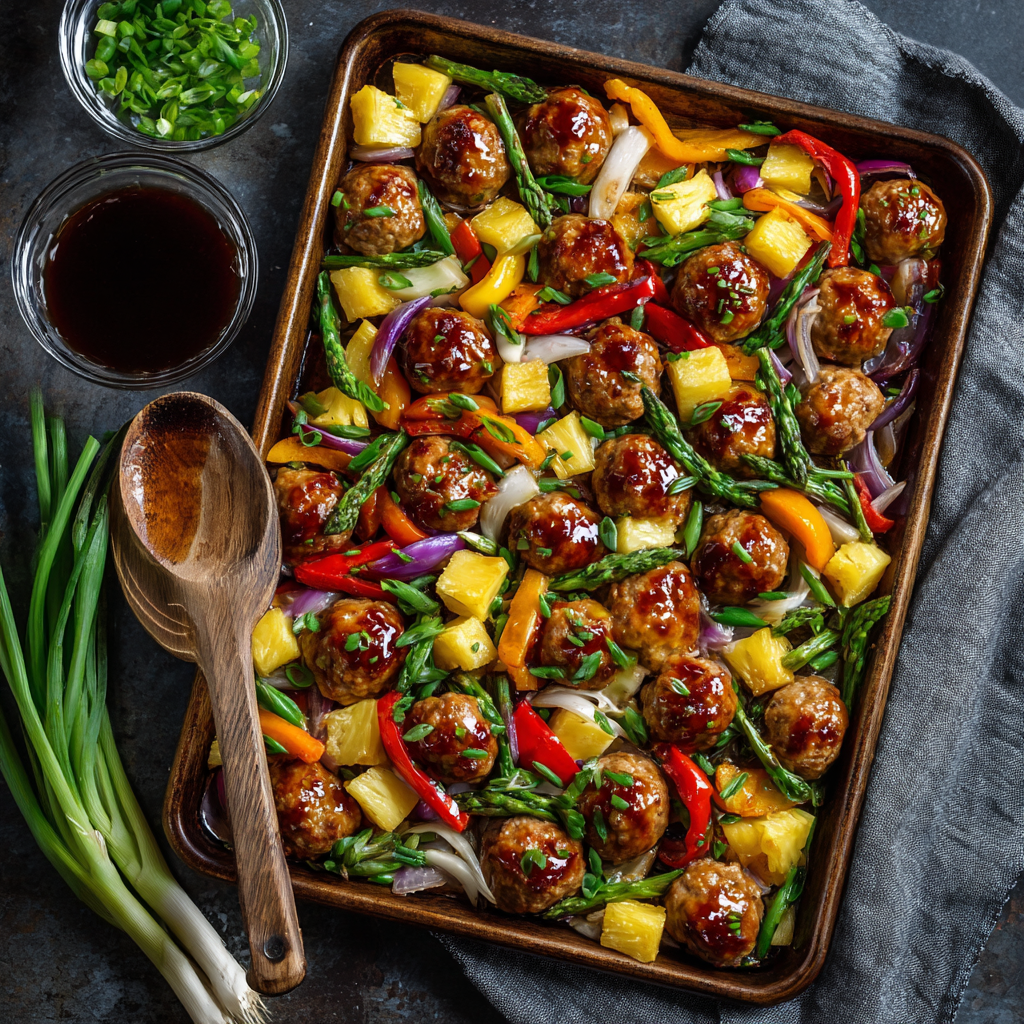 Sheet Pan Hawaiian Meatballs and Veggies