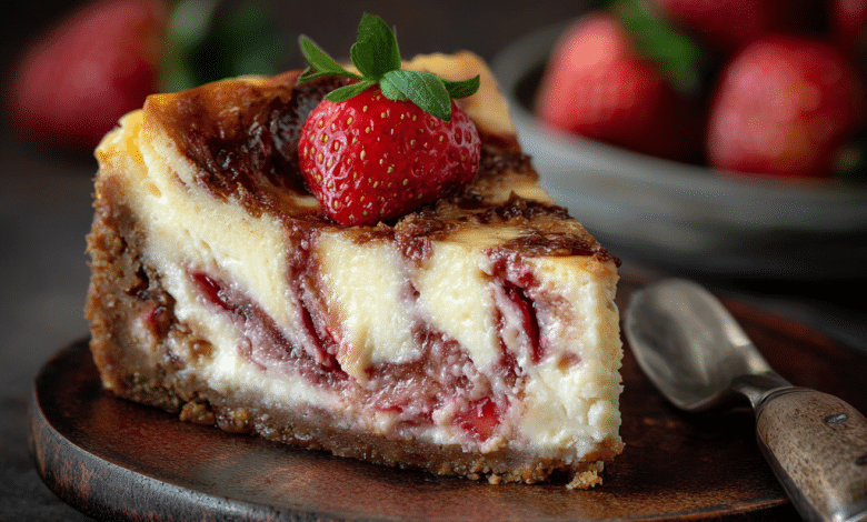 Baked Strawberry Swirl Cheesecake