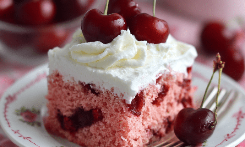 Cherry Jello Poke Cake with Cream Cheese Frosting