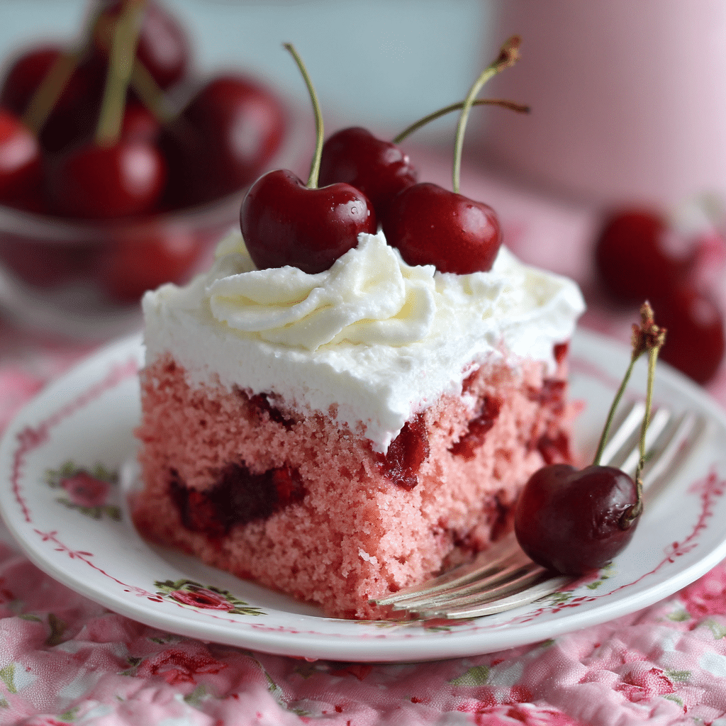 Cherry Jello Poke Cake with Cream Cheese Frosting – A Sweet Slice of Joy
