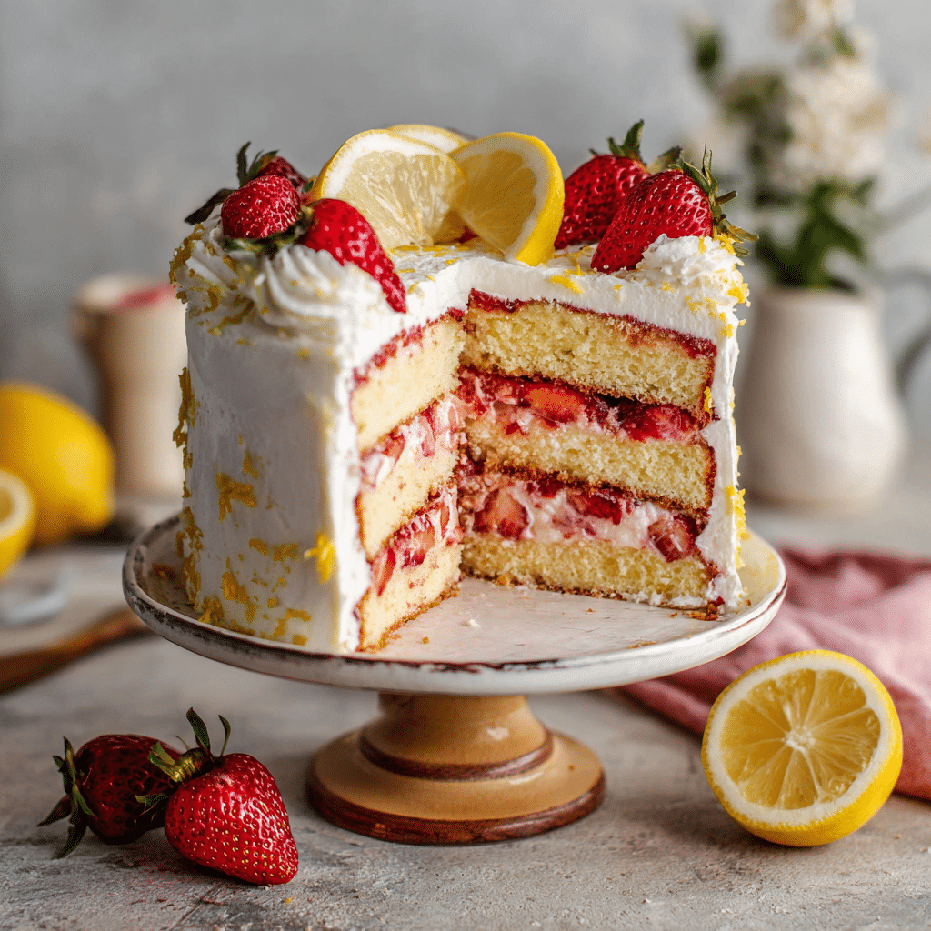 Classic Strawberry Lemon Layer Cake – A Sweet Slice of Sunshine and Love