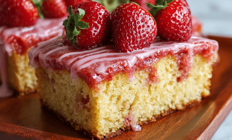 Homemade Strawberry Sheet Cake with Strawberry Glaze