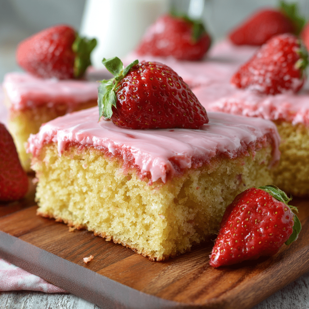 Strawberry Sheet Cake with Strawberry Purée – A Soft Pink Slice of Love