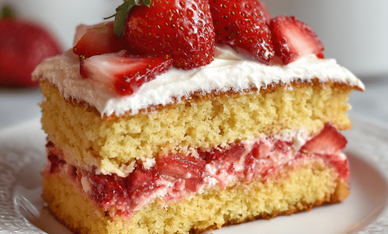 Strawberry Sheet Cake with Vanilla Cream Layer – A Sweet Hug from My Kitchen